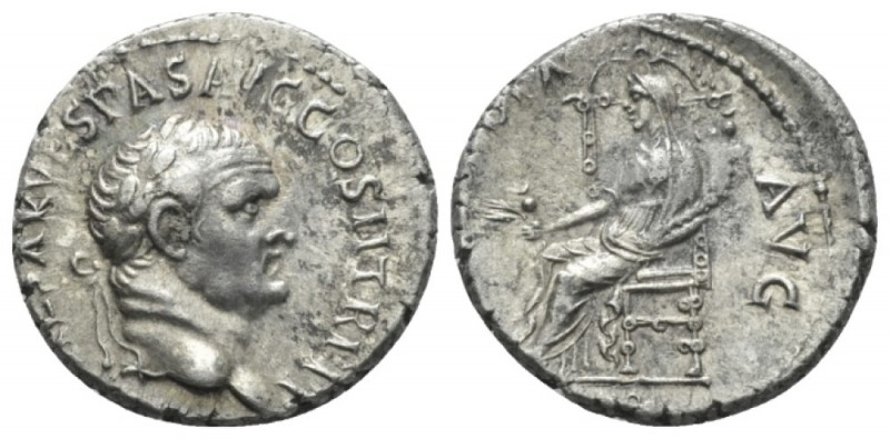 Vespasian, 69-79 Denarius Ephesus circa 70, AR 18mm., 3.29g. Laureate head r. Re...