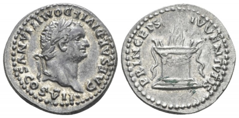 Domitian as Caesar, 69-81 Denarius circa 80, AR 19mm., 3.53g. CAESAR DIVI F DOMI...