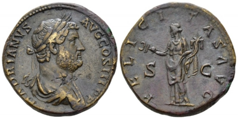 Hadrian, 117-138 Sestertius circa 134-138, Æ 30.1mm., 25.65g. Laureate and drape...