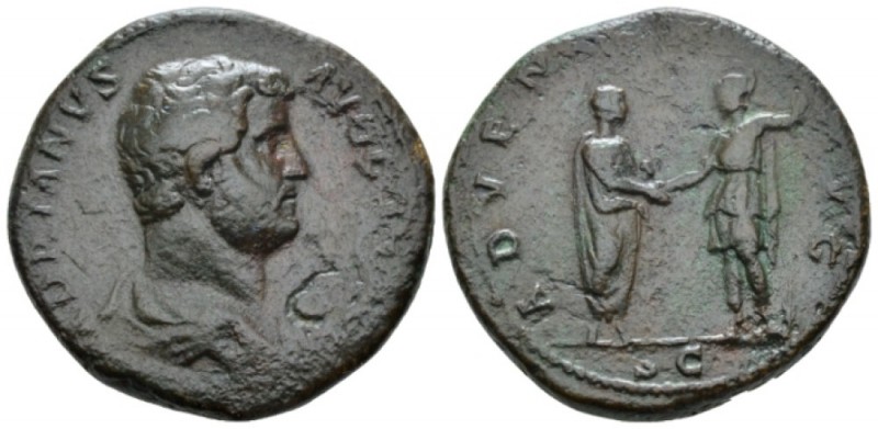 Hadrian, 117-138 Sestertius circa 134-138, Æ 32mm., 25.16g. Bare-headed and drap...