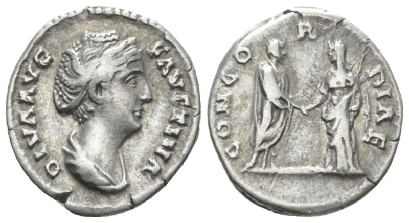 Diva Faustina. Denarius after 141, AR 17mm., 3.28g. Diademed and draped bust r. ...