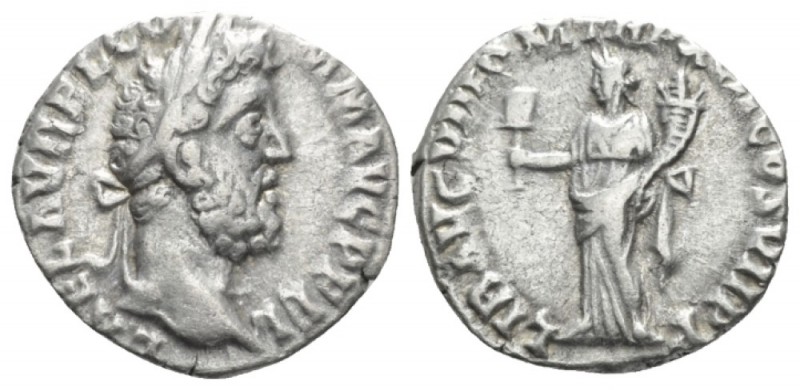 Commodus, 177-192 Denarius circa 186, AR 18mm., 2.37g. Laureate head r. Rev. Lib...