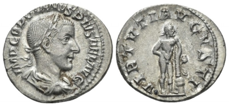 Gordian III, 238-244 Denarius circa 241-243, AR 20mm., 2.91g. Laureate, draped a...