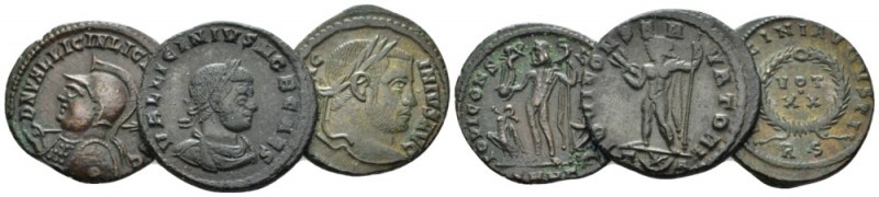 Licinius, 308-324 Lot of three folles circa 308-324, Æ 18mm., 8.89g. Lot of thre...