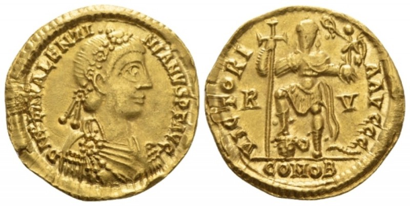 Valentinian III, 425-455 Solidus Ravenna circa 430-445, AV 21mm., 4.38g. Rosette...