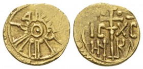 Palermo or Messina, he Normans in South Italy and Sicily. Roger II of Hauteville King, 1130-1154. Tari after 1140, AV 12.2mm., 1.29g. Sp. 63. MEC 14 -...