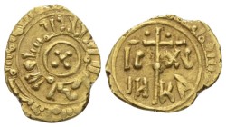 Messina, The Normans in South Italy and Sicily. William II, 1166-1189. Multiple Tari'. circa 1166-1189, AV 14.7mm., 1.95g. Sp. 11. MIN 354. MEC 14, -....