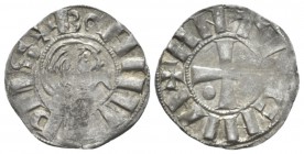 Principality of Antioch, Bohemond II of Chatillion, 1149-1163. Denier class BB circa 1149-1163, AR 16.8mm., 0.70g. Metcalf Pl. 15, 346. Schlumberger P...