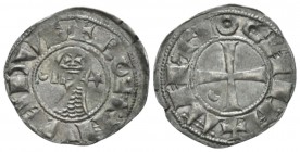 Principality of Antioch, Bohemond II of Chatillion, 1149-1163. Helmet Denier class B circa 1149-1163, billon 19.5mm., 0.98g. Metcalf Pl. 16, 368. Schl...