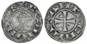 Principality of Antioch, Bohemond II of Chatillion, 1149-1163. Helmet Denier class B circa 1149-1163, billon 17.7mm., .99g. Metcalf Pl. 16, 368. Schlu...