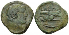 Etruria, Populonia Sextans late III, Æ 29mm., 13.69g. Diademed head of Heracles r., club ob shoulder. Rev. Bow, arrow and club. Historia Numorum Italy...
