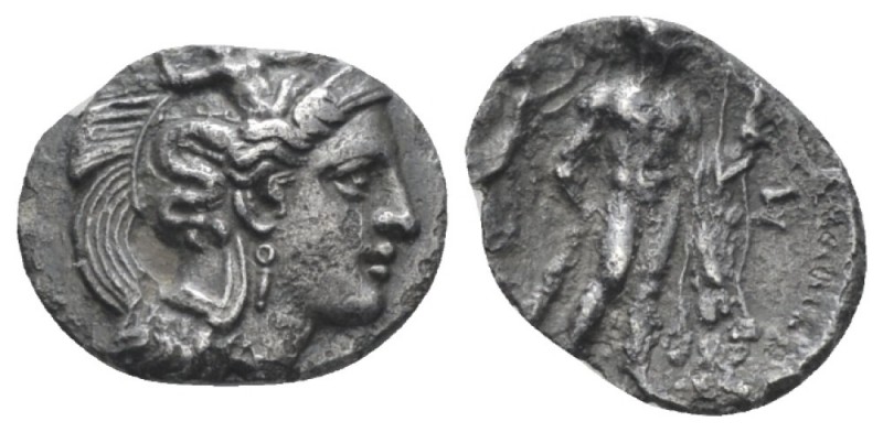 Lucania, Heraklea Diobol circa 340-330, AR 12mm., 0.87g. Head of Athena r., wear...