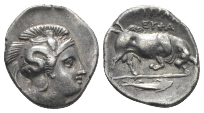 Lucania, Sybaris as Thurium Triobol circa 400-350, AR 12mm., 0.91g. Head of Athe...