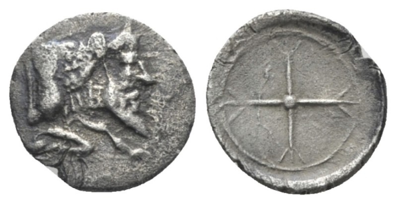 Sicily, Gela Obol circa 480-470, AR 10mm., 0.43g. Forepart of man-headed bull r....