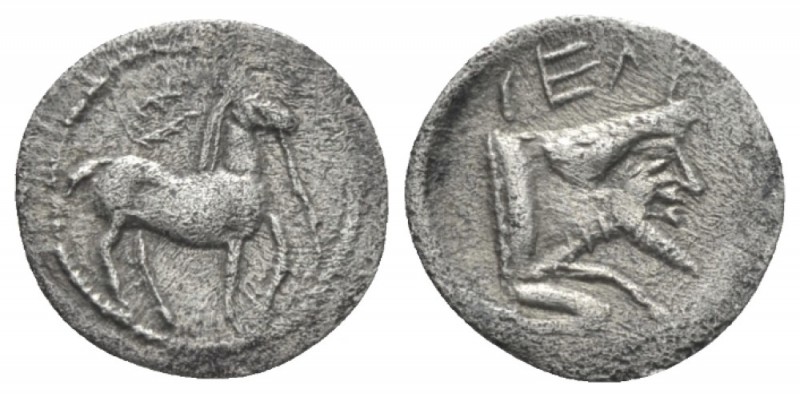 Sicily, Gela Litra circa 465-450, AR 12mm., 0.43g. Horse standing r. with reins ...