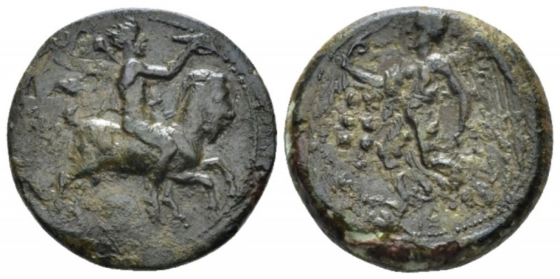 Sicily, Himera Hemilitra circa 420, Æ 20mm., 5.58g. Nude rider on goat r., holdi...