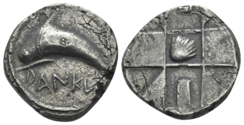 Sicily, Zankle under the Samians Messana Chalcidian drachm Circa 500-493, AR 18....