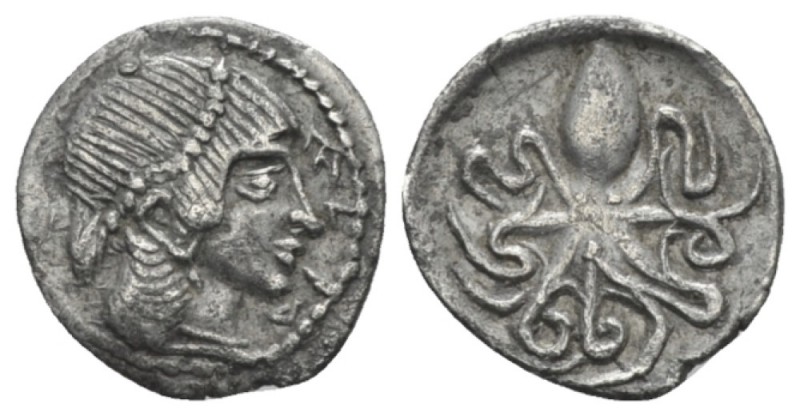 Sicily, Syracuse Litra circa 470, AR 12mm., 1.06g. Pearl-diademed head of nymph ...