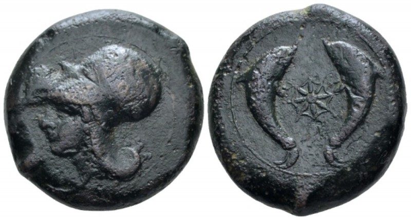 Sicily, Syracuse Drachm circa 405-367, Æ 30mm., 28.46g. Head of Athena l., weari...