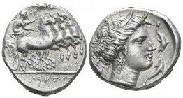The Carthaginians in Sicily and North Africa, Ršmlqrt mint (Lilybaion ?) Tetradrachm circa 325-300, AR 25.6mm., 16.96g. Fast quadriga r.; in exergue, ...