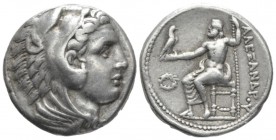 Kingdom of Macedon, Amphipolis Tetradrachm circa 336-323, AR 24.8mm., 17.13g. Head o Heracles r., wearing lion skin headdress. Rev. Zeus seated l., ho...