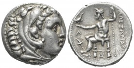 Kingdom of Macedon, Alexander III, 336 – 323 Amphipolis Tetradrachm circa 320-315, AR 26mm., 17.21g. Head o Heracles r., wearing lion skin headdress. ...