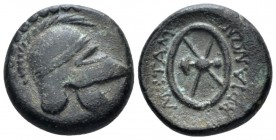 Thrace, Mesembria Bronze circa 300-250, Æ 18mm., 5.48g. Crested Thracian helmet r. Rev. Legend around shield. SNG BM Black Sea 276 var. (helmet l.). S...