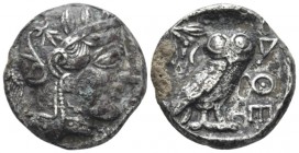 Attica, Athens Plated tetradrachm after 449, billon 25mm., 14.72g. Head of Athena r., wearing Attic helmet decorated with olive leaves and palmette. R...