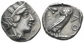 Attica, Athens Tetradrachm circa 430-420, AR 24mm., 17.13g. Head of Athena r., wearing Attic helmet decorated with olive leaves and palmette. Rev. Owl...