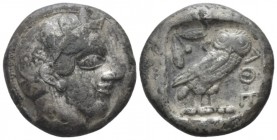 Attica, Athens Plated Tetradrachm circa circa 405, AR 24mm., 15.71g. Head of Athena, wearing crested helmet decorated with olive leaves and spiral pal...
