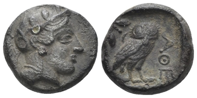 Attica, Athens Plated drachm circa 406, AR 15mm., 3.33g. Helmeted head of Athena...