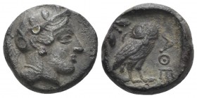 Attica, Athens Plated drachm circa 406, AR 15mm., 3.33g. Helmeted head of Athena r. Rev. Owl standing r., head facing; olive spray and crescent to l.;...