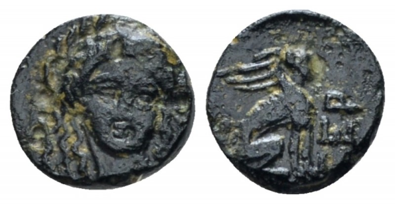 Troas, Gergis Bronze circa 400-241, Æ 8.6mm., 0.76g. Facing head of Sibyl Heroph...