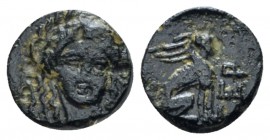 Troas, Gergis Bronze circa 400-241, Æ 8.6mm., 0.76g. Facing head of Sibyl Herophile, turned slightly r., wearing laurel wreath. Rev. Sphinx seated r. ...
