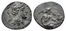Cilicia, Uncertain Obol IV cent., AR 10mm., 0.66g. Baaltars seated r., holding eagle and sceptre. Rev. Helmeted head of Athena r. Göktürk –. SNG Franc...