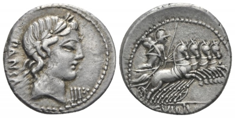 C. Vibius C.f. Pansa. Denarius circa 90, AR 19mm., 3.99g. PANSA Laureate head of...