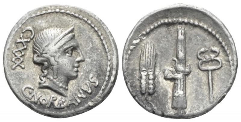 C. Norbanus. Denarius circa 83, AR 19mm., 3.90g. C·NORBANVS Diademed head of Ven...