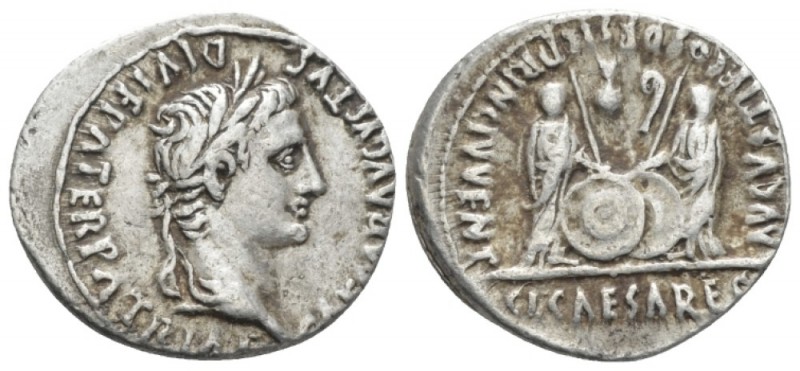 Octavian as Augustus, 27 BC – 14 AD Denarius Lugdunum circa 2 BC-4 AD, AR 20.9mm...