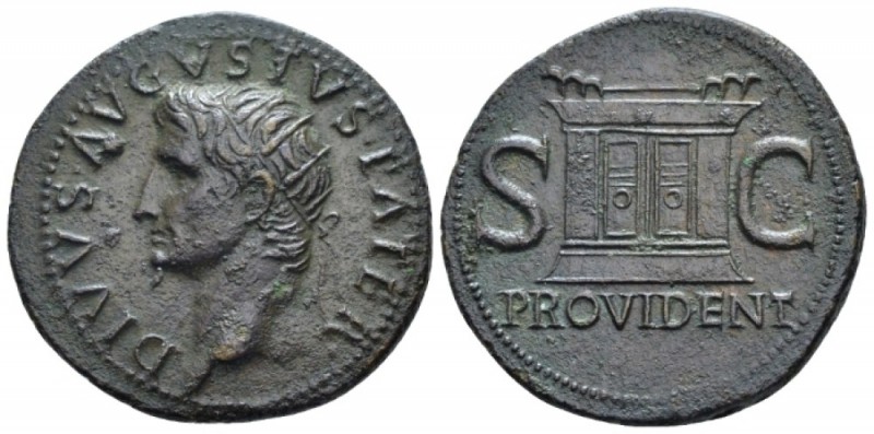 Divus Augustus. Dupondius circa 22/23-30, Æ 31mm., 11.00g. Radiate head l. Rev. ...