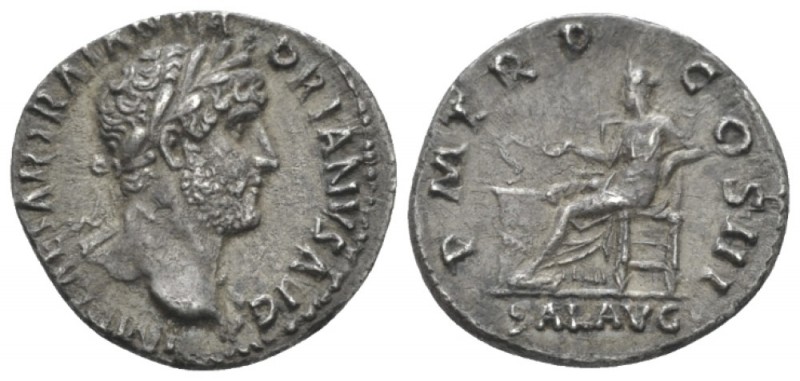 Hadrian, 117-138 Denarius circa 119-122, AR 18mm., 2.80g. Laureate head. Rev. Sa...