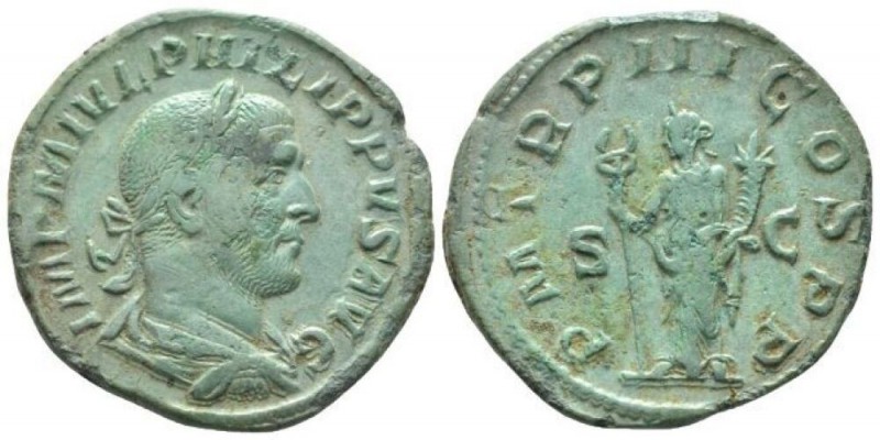 Philip I, 244-249 Sestertius circa 248, Æ 29.6mm., 16.76g. Laureate, draped, and...