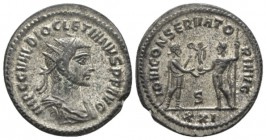 Diocletian, 284-305 Antoninianus Antioch circa 284, billon 20.5mm., 3.88g. IMP C C VAL DIOCLETIANVS P F AVG Laureate, draped and cuirassed bust r. Rev...