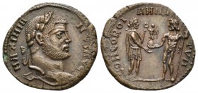 Maximianus Herculius, first reign 286-305 Half Follis Alexandria (?) circa 296-297, Æ 20mm., 2.81g. MAXIMIA – NVS AVG Laureate head r. Rev. CONCORDI –...