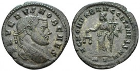 Severus II Caesar, 305-306. Follis Rome circa 305, Æ 29mm., 9.05g. Laureate head r. Rev. Moneta standing l., holding scales and cornucopia; star//RT. ...