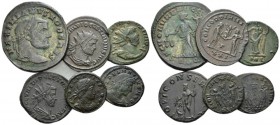 Delmatius caesar, 335-337 Lot of 6 Folles IV cent., Æ -mm., 27.46g. Lot of 6 Folles, including: Diocletian, Delmatius (2), Galerius (2) and Carausius....