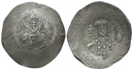 John II Comnenus, 1118 – 1143 Aspron trachy circa 1137-1143, billon 28.1mm., 3.23g. Bust of Christ facing, with crossed nimbus, wearing pallium and co...