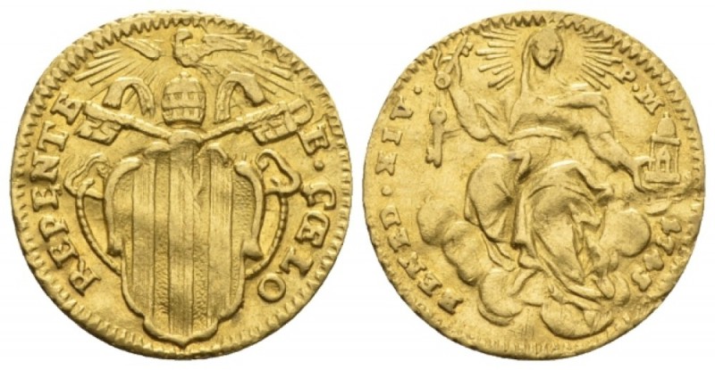 Roma, Benedetto XIV, 1740-1758. Mezzo Zecchino 1743, AV 18mm., 1.70g. Muntoni 26...