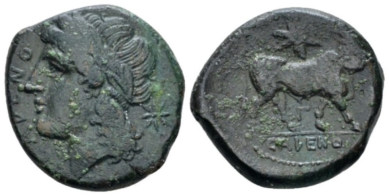 Campania, Cales Bronze circa 265-240, Æ 20mm., 6.55g. Laureate head of Apollo l....