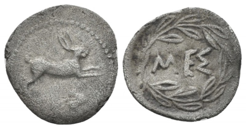 Sicily, Messana Litra circa 438-434, AR 13mm., 0.57g. Hare springing r.; below, ...