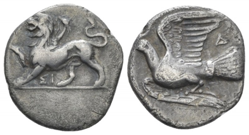 Peloponnesus, Sycion Triobol circa 330-280, AR 16mm., 2.63g. Chimaera l. Standin...